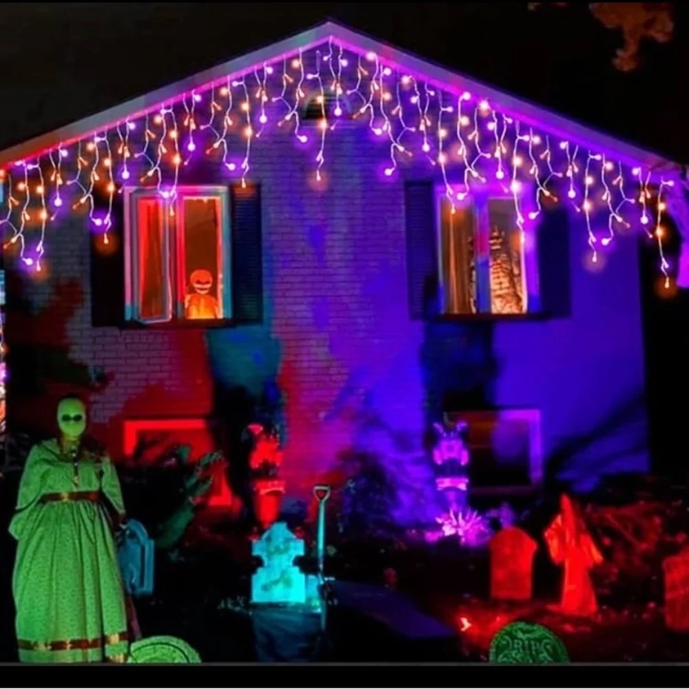 Halloween Joiedomi Icicle Lights with Purple and Orange Glow